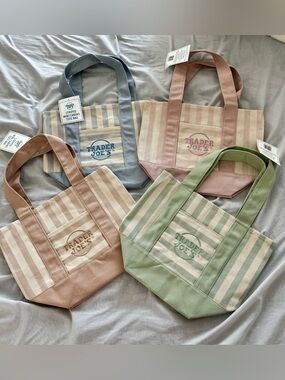 Trader Joe's Striped Mini Canvas Tote - Sage, Blush, Dusty Blue, Tan Options